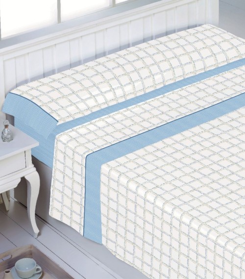 juego de sábanas 50% algodón Selena celeste